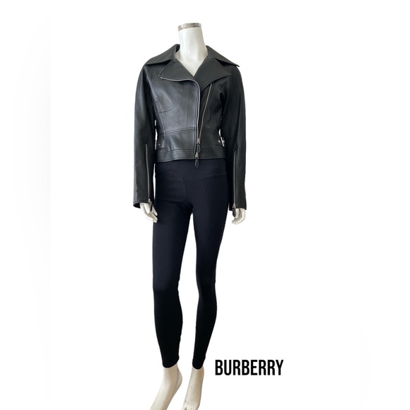 BURBERRY Black Leather Jacket Size 4 US - Picture 6 of 17